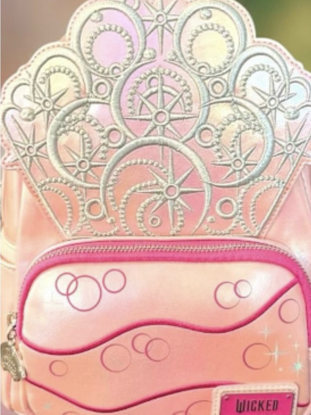 Glenda Loungefly Iridescent Pink Mini Backpack with Silver Embellishment